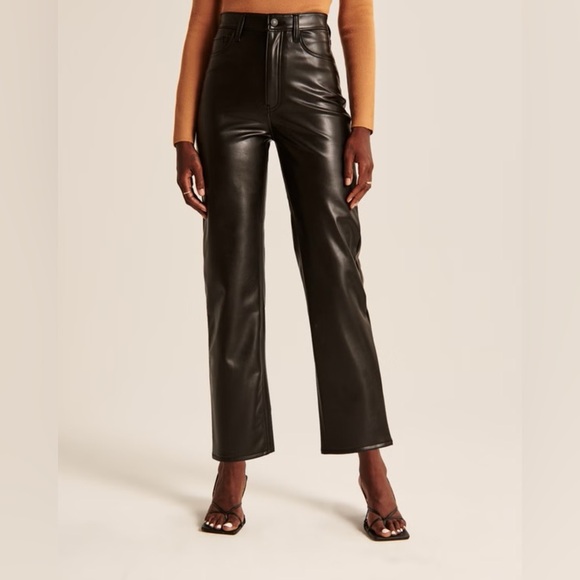 Abercrombie & Fitch The Ankle Straight Ultra High Rise Vegan Leather Size 4/27 - Picture 2 of 11